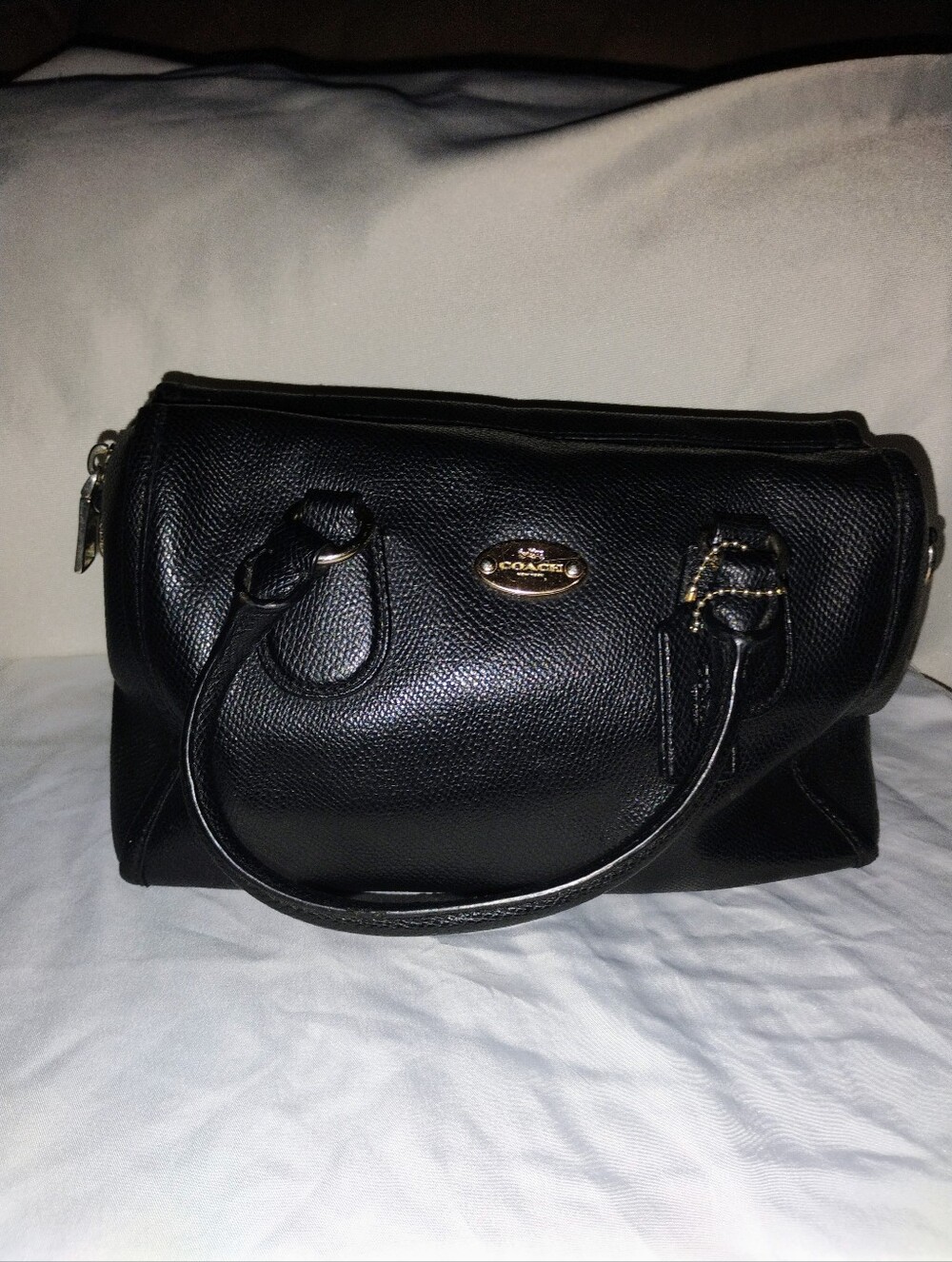 Coach Mini Bennett F33329 Black Crossgrain Leather Satchel Handbag Gold Hardware